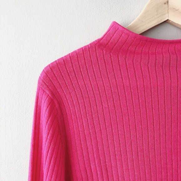 Tahari 100% Extra Fine Merino Wool ribbed mock neck sweater XL pink shirt - Picture 4 of 13